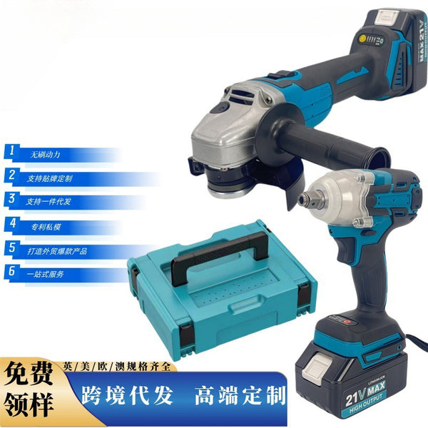 Makita Brushless 404 285 Lithium Battery High Power Angle Grinder Charging Impact Wrench Cross-border Combination Set