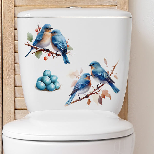 Cross-border wholesale toilet toilet lid blue bird sticker waterproof removable plant flower bathroom toilet sticker