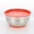 Stainless steel deep salad bowl with color-sprayed lid, round mixing bowl with non-slip silicone base for kitchen use
