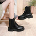 Women's mid-calf chunky heel round toe chelsea boots - 2025 autumn new korean style patent leather women's shoes - comfortable martin boots