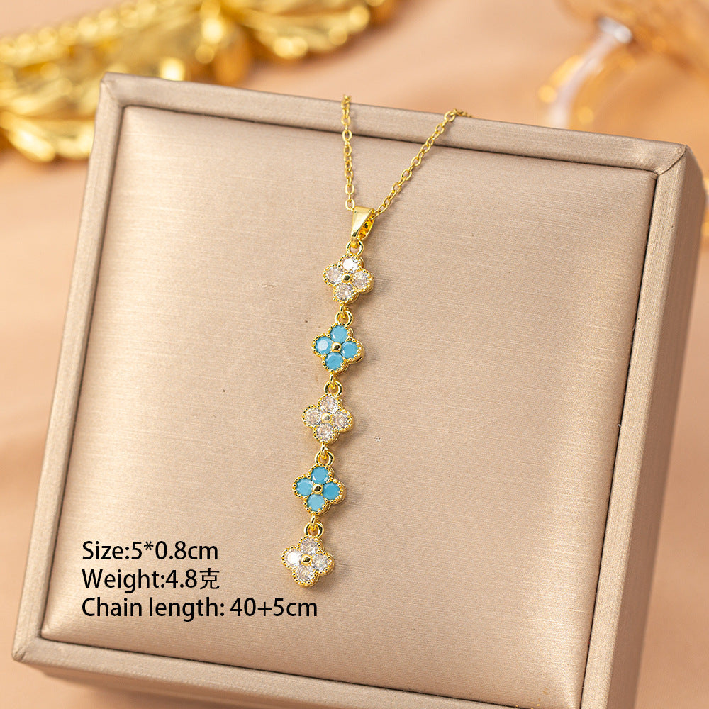 [titanium steel] fashionable and versatile four-leaf clover necklace for women, accessible luxury, high-end elegant clavicle chain jewelry