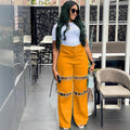 European and american style high-waisted jeans -  cross-border women's fashion chain detail, cutout design, straight-leg trousers