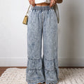 Fashionjeans women's elastic waist washed distressed rufflespatchworkloose pants export hot girl denim pants