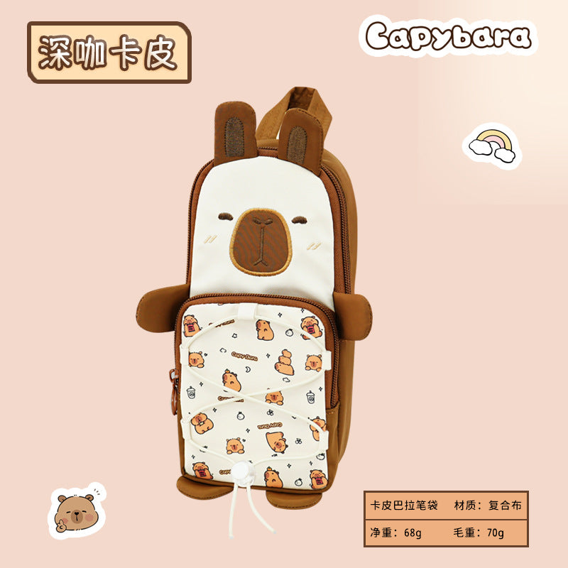 New, cute Kapibara schoolbag, capybara stationery box, cute pencil case, cartoon portable pencil case.