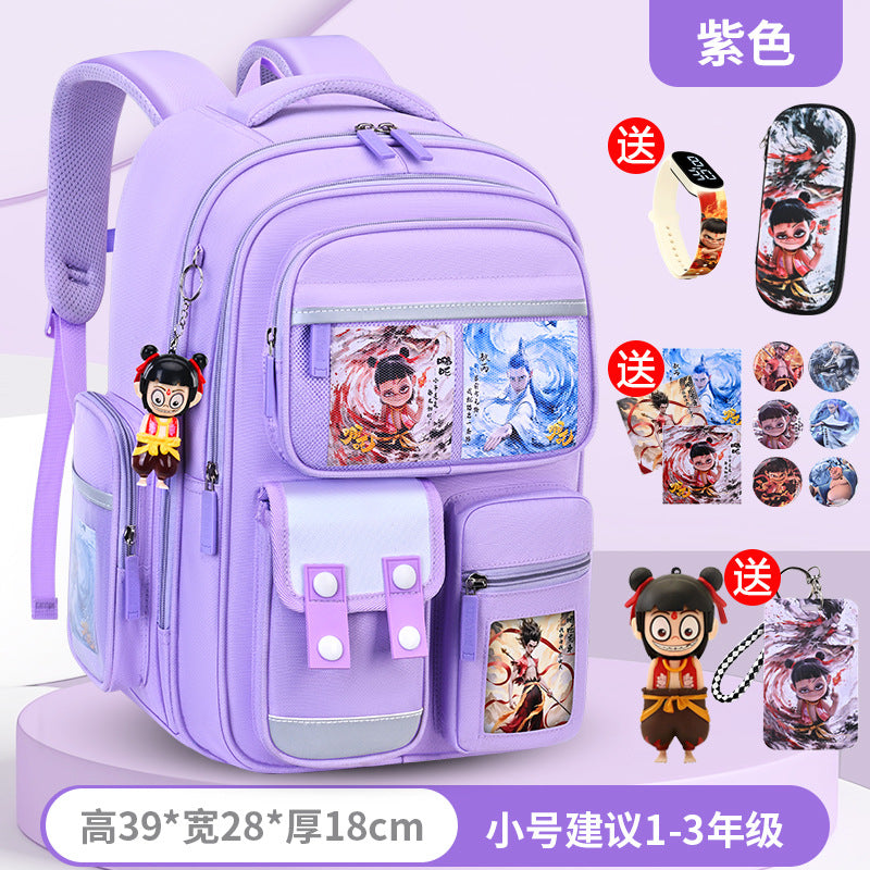 New nezha backpack for elementary school students, grades 1-6, lightweight, spine-protecting, load-reducing, large capacity for boys and girls