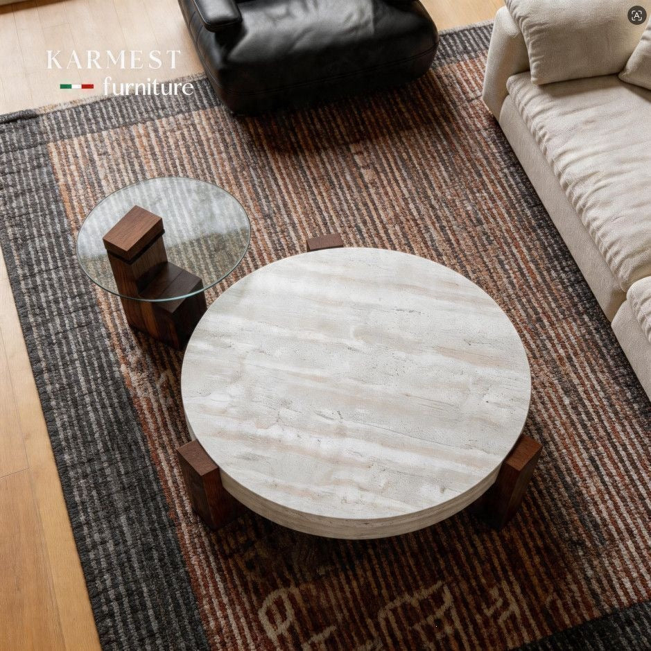 Living room coffee table italian normcoreclassychinoiserie style walnut grain side table small apartmentaccessible luxury round storage tea table