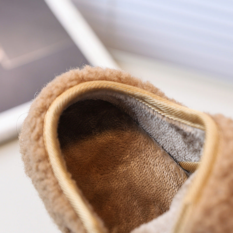 Vancahao girls' fall/winter fleece-lined lambswool outdoor cotton shoes,  new korean style cute fluffy shoes for kids