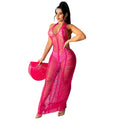 sourcing: new women's beach knit maxi dress - sexy sheer deep v-neck halter tie-up bodycon dress