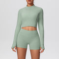 Ready-to-ship cross-border solid color double-sided brushed naked feel cropped jacket set - tight-fitting running, fitness, and yoga two-piece outfit