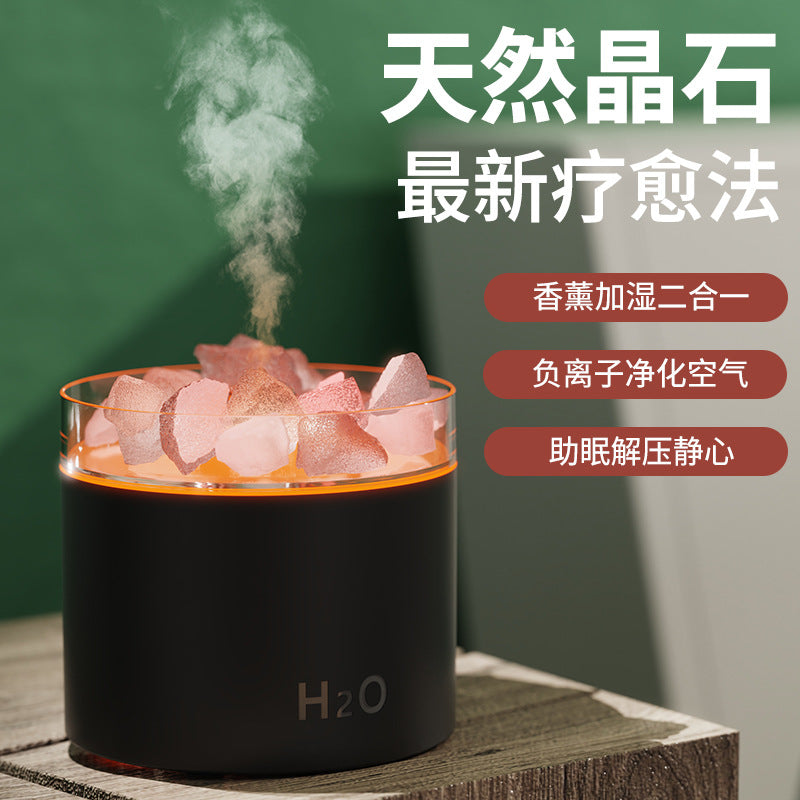 New salt stone natural crystal aroma diffuser - home desktop, high mist output, colorful ambient light, mini scented humidifier