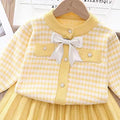 Exclusive tweed styletwo-piece setbowsgirl knitting skirt