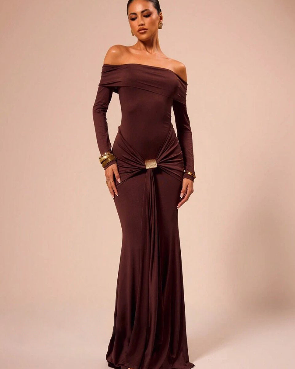 fall/winter new european and american style women's fashionable elegant one-shoulder solid color long sleeve bodycon mini dress