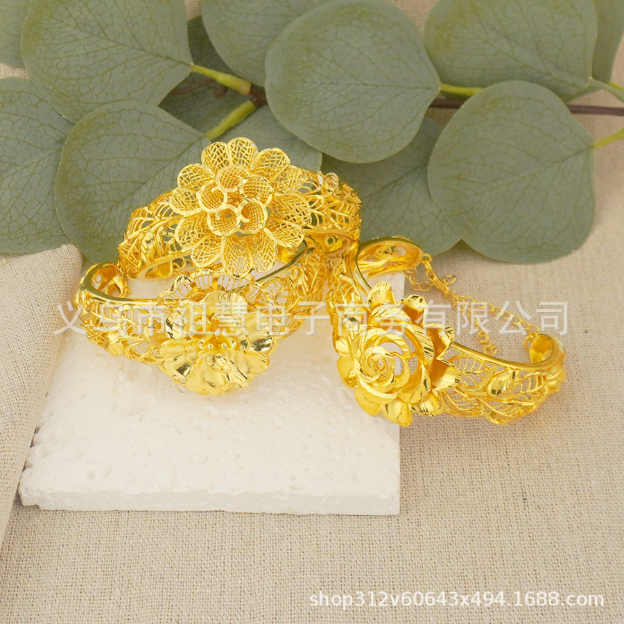 Exquisite copper flower bangle for women - cross-border middle east & africa, arabian luxury charm, wedding & banquet gift