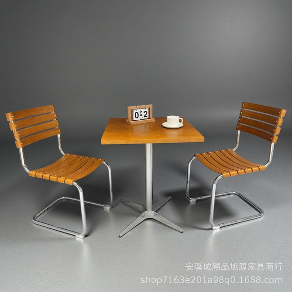 Medieval Cafe Qingba Leisure Solid Wood Table and Chair Combination Barbecue Shop Noodle House Chain Store Simple Wrought Iron Dining Table and Chair