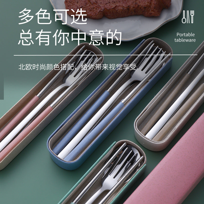 Daoqi Stainless Steel Portable Tableware Set Outdoor Travel Tableware Three-piece Set Storage Pull Box Spoon Fork Chopsticks Wholesale