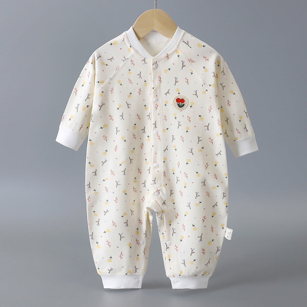 Infant and toddler pure cotton class a onesies, spring and autumn styles, long-sleeved rompers for baby boys and girls, seamless cartoon hooded pajamas, children's clothing