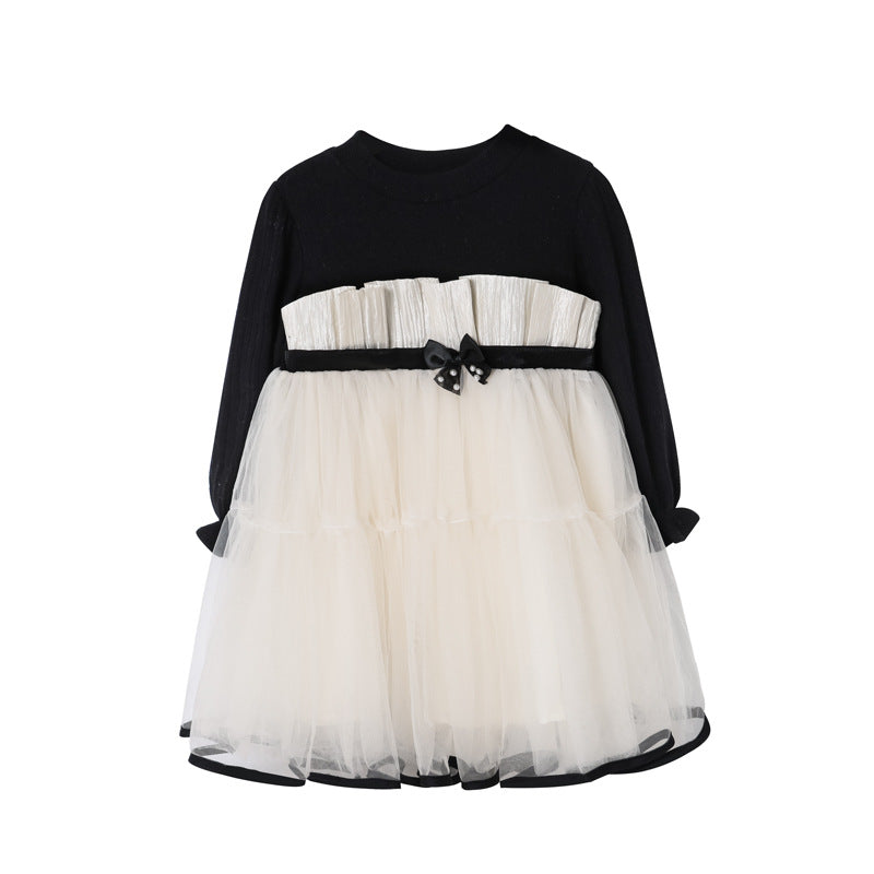 Girls' dress - new autumn  collection: elegant korean style tutu dress with bow detail, cinched waist, princess style, and tulle skirt for older girls