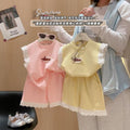 Girls' summer outfit: stylish baby set,  new summer collection, kids' lace sleeveless tank top and shorts two-piece set - wholesale
