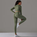 fashion seamless knittingpure color jacquard low-cut tight long sleeves yoga suit sports fitness two-piece set
