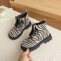 Vancahao thick soleboots women's fall and winter new arrival leopard print motorcycle boots fleece-lined short boots retro slimming look european and american boots