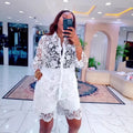 European and american cross-border fashion women's clothing  autumn new solid color long sleeve turn-down collar floral appliqué waist-defining casual two-piece set
