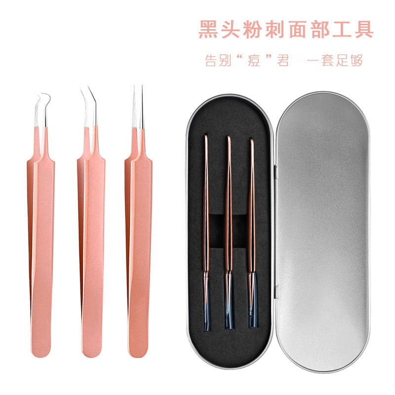 Acne needle stainless steel cell clip suit acne picking acne blackhead needle acne clip 3-piece tool wholesale