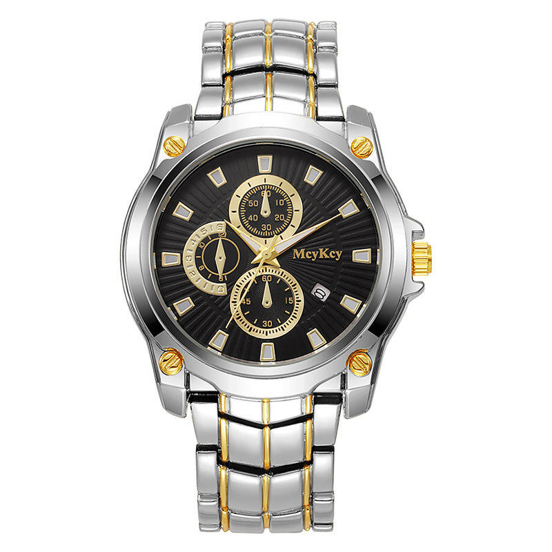 New arrival cross-border alloy couple steel band watch classic business three-eye large dial waterproof quartz watch manufacturer wholesale