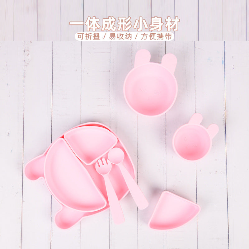 Customized suction cup complementary food bowl, silicone tableware children's silicone plate, maternal and infant products rabbit pattern silicone plate