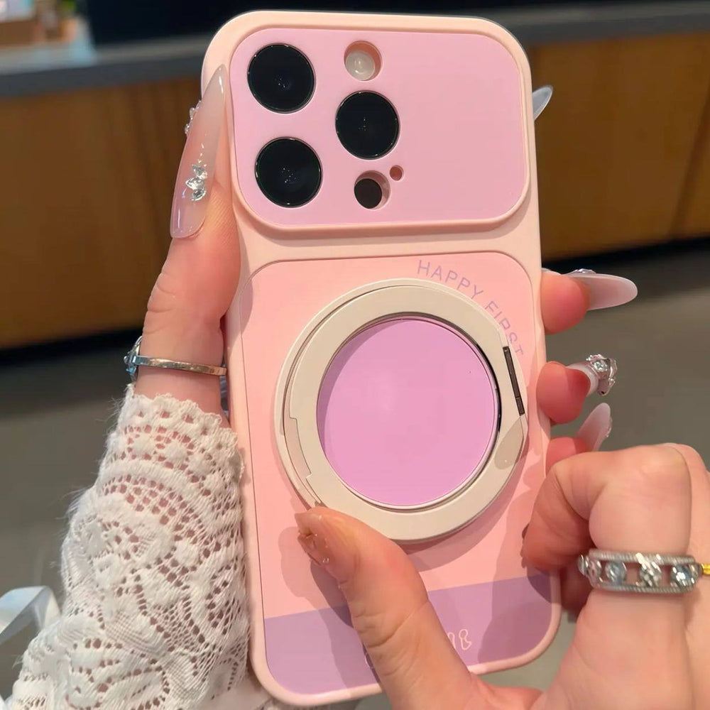 Suitable for apple 17 macaron contrast color large window rotating stand simple iphone18promax mobile phone case 16