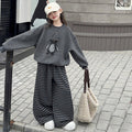 Girls' spring/autumn sweatshirt set -  spring new arrival - loose fit two-piece set for older girls - student striped wide-leg pants