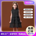 Girls' polka dot black ruffle dress, kids' sundress, ages 3-12, korean style summer new arrival