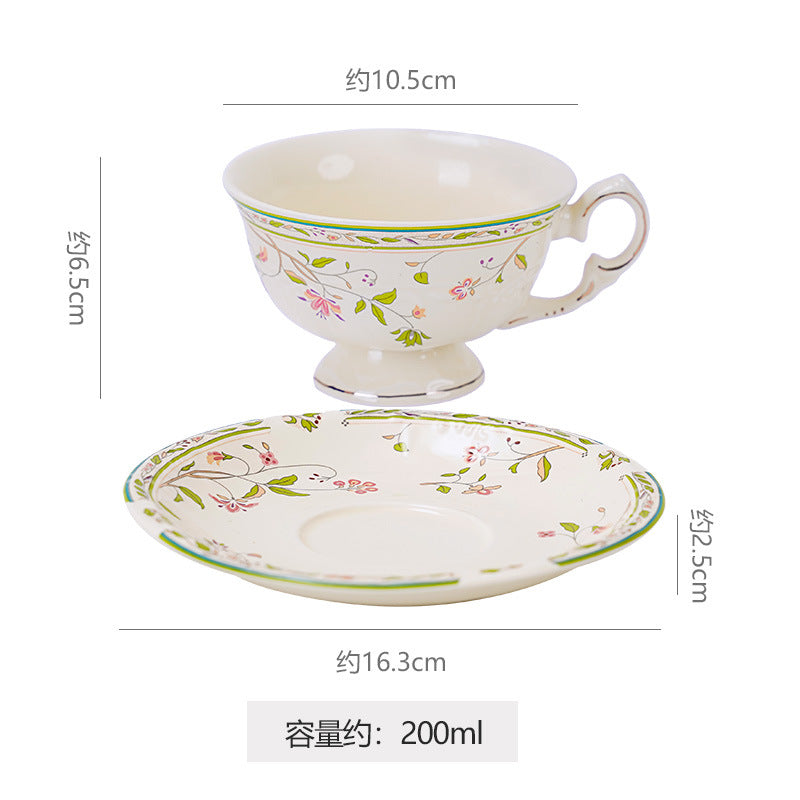 French retro romantic afternoon tea cup and saucer set, fresh floral ceramic coffee cup set, exquisite