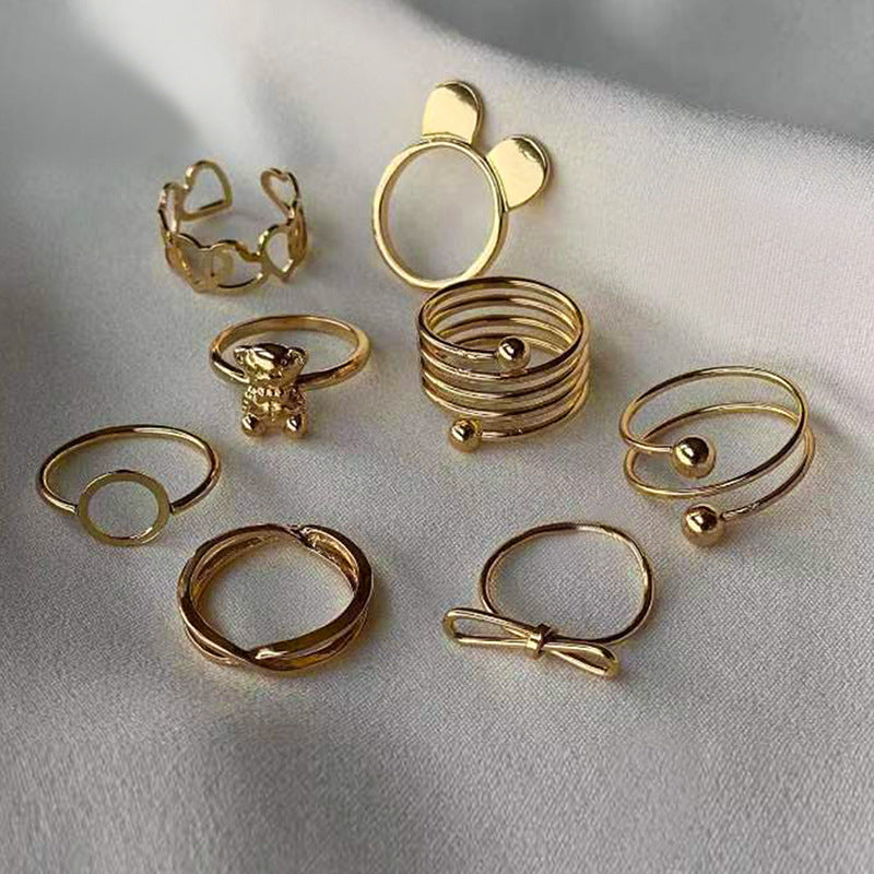 Korean-style wholesale rings, trendy european and american cross-border jewelry for women, featuring unique and bold geometric, heart, stacked, and bowknot rings