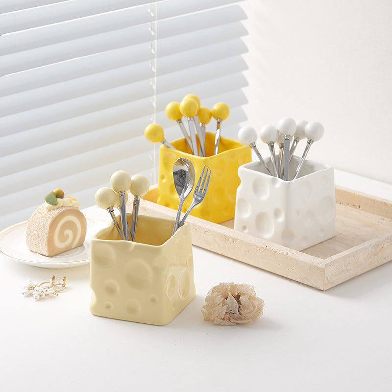 Platform carefully selected ceramic cheese fruit fork suit high-looking fruit fork multi-purpose storage jar factory wholesale