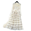 French chic floral round neck long sleeve knit patchwork tiered cake dress - elegant and figure-flattering