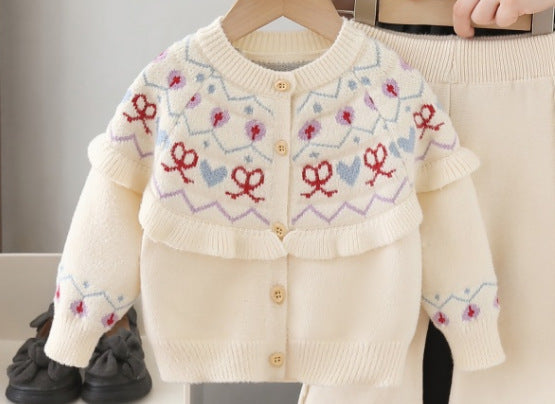 Girls' knit cardigan and sweater set - new autumn  collection - two-piece outfit for little girls