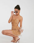 Spring 2025 dresses: women's french-style sequin cami dress - bodycon, backless mini skirt, and bodycon skirt