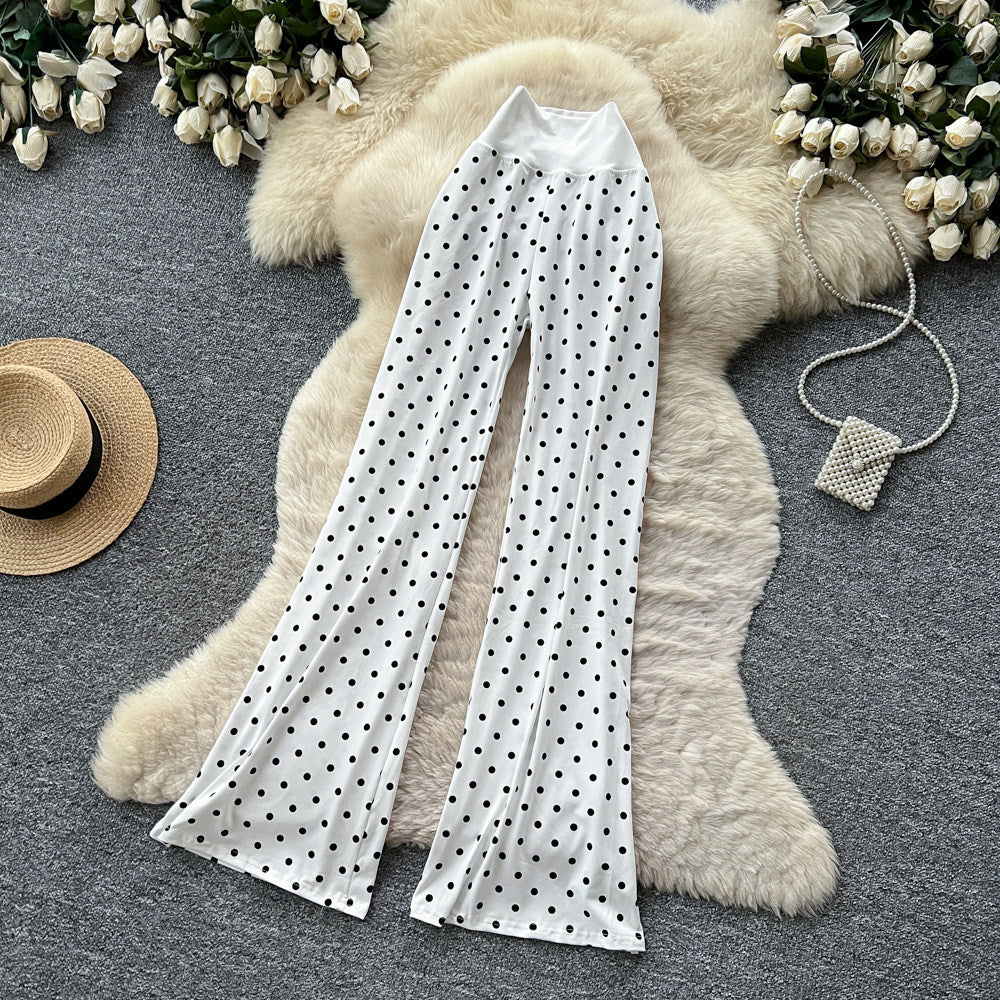 K-stylehigh waist polka dot casualcasualstraight-leg pants for women summer lazy style slimming lookeasiest for matchcasualslimming lookpants