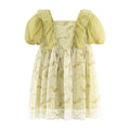 summer girls' princess dress - printed lace trim, stylish puff sleeves, floral print princess dress - clearance sale on remaining sizes
