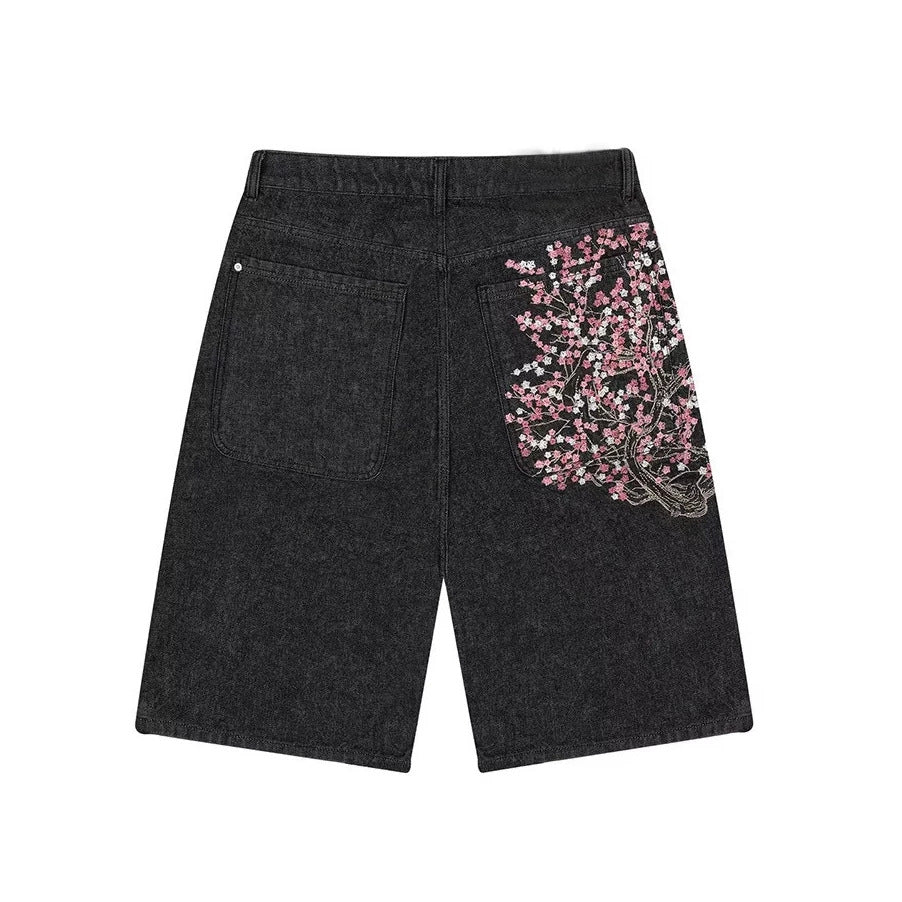 black washed jeans women's volleyball button straight-leg pants casualeasiest for match back pocket embroidered half length pants