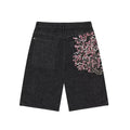black washed jeans women's volleyball button straight-leg pants casualeasiest for match back pocket embroidered half length pants