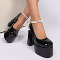 Export mary jane flats women's spring & fall waterproof thick heel super high heel beaded high heel plus sizefrenchretroflats
