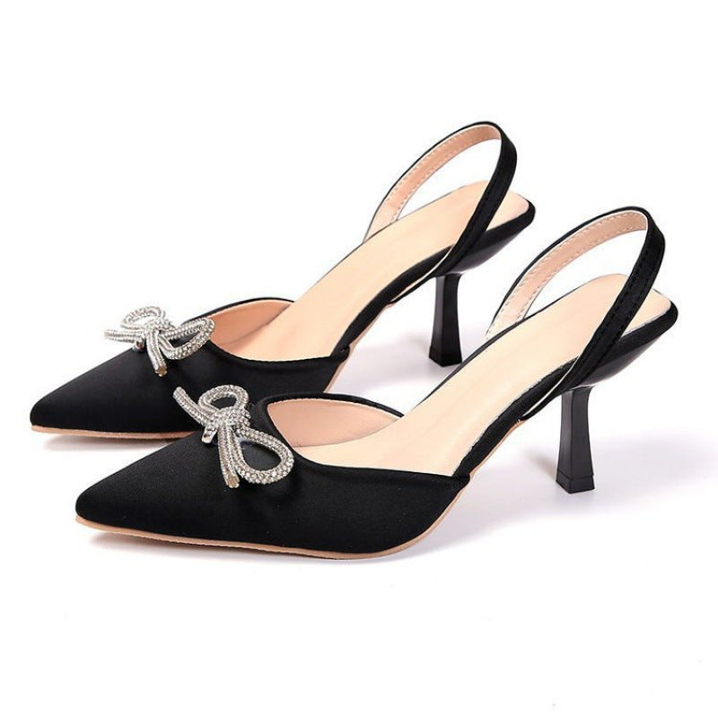 plus size stiletto casual flats women's 2026 summernew arrivalbows rhinestone cat heel high heel sandals women