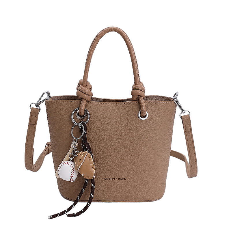 Cross-border high-end lychee pattern bucket bag women's 2025 new portable vegetable basket bag fashionable shoulder messenger bag