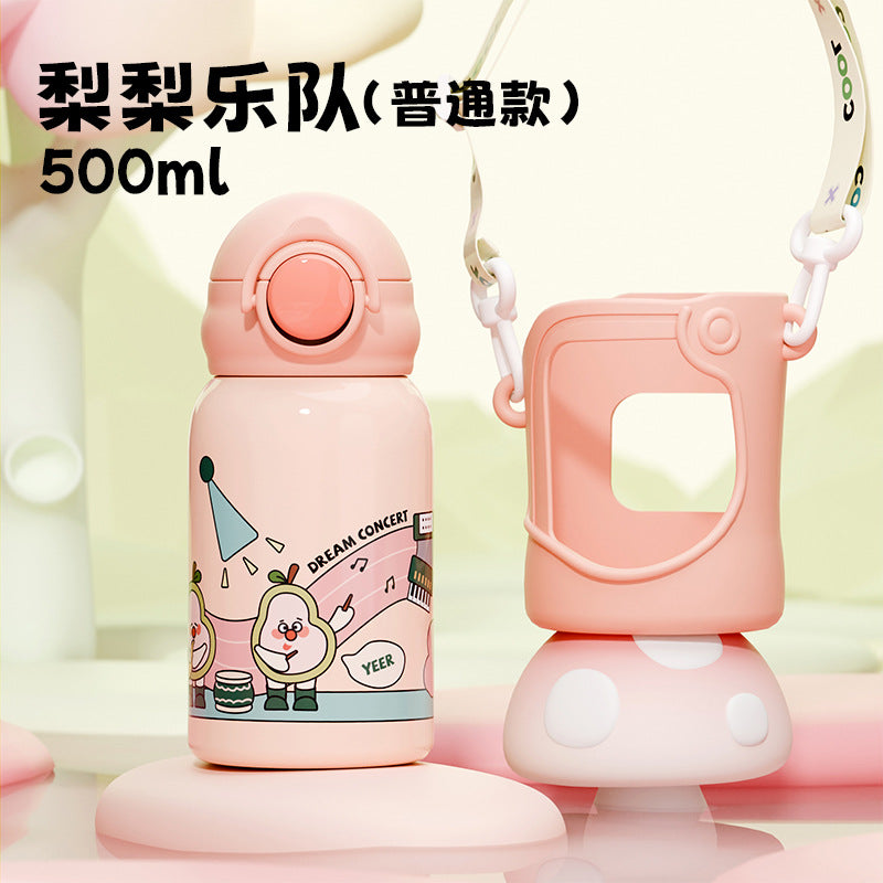 Kids thermos cup 316 stainless steel straw cup cute stainless steel cartoon student cup portable cup manufacturer