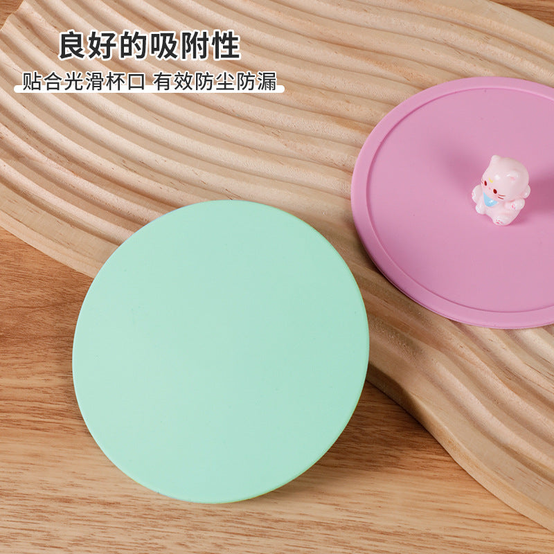Silicone cup lid - food grade, cartoon design, creative, dustproof, leak-proof tea cup/water cup lid - multi-purpose sealed fresh-keeping lid