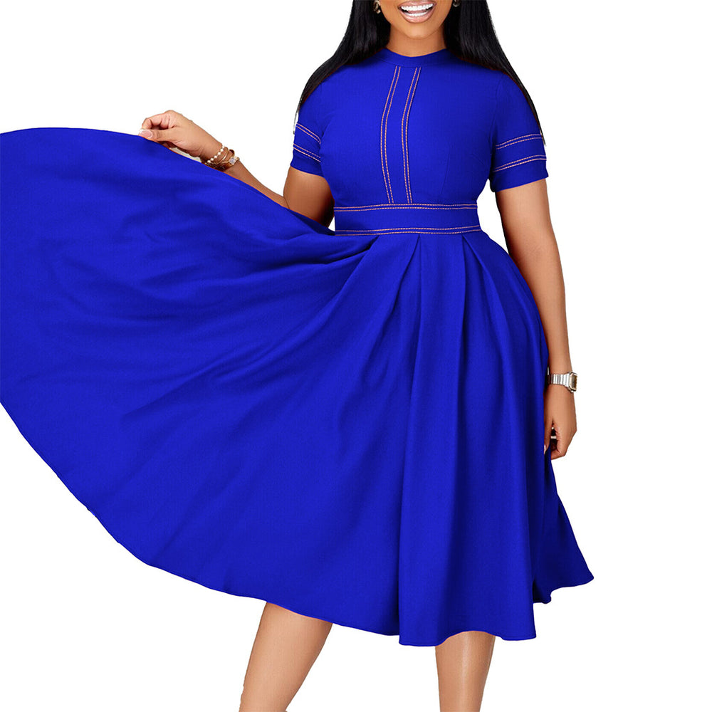 D385 african plus size women's clothing  summer new arrival elegant a-line maxi dress short sleeve export dress