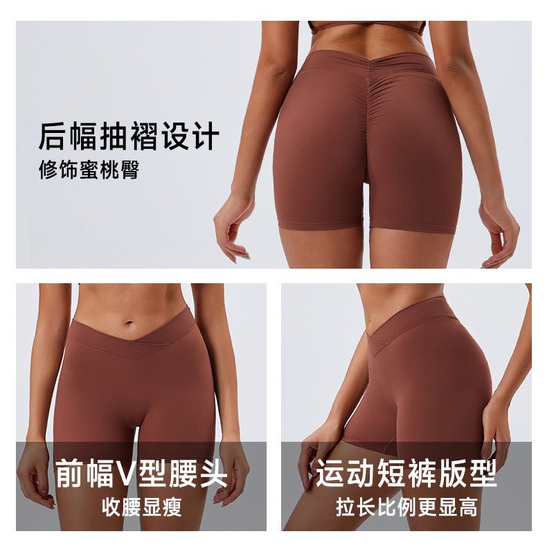 Eco-friendly recycled performance fabric cross-waist high-waisted workout shorts - high-stretch running peach lift yoga shorts