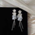 Zircon flower shell beach vacation style tassel long earrings for women, square and round face jewelry, 2026 new high-end design