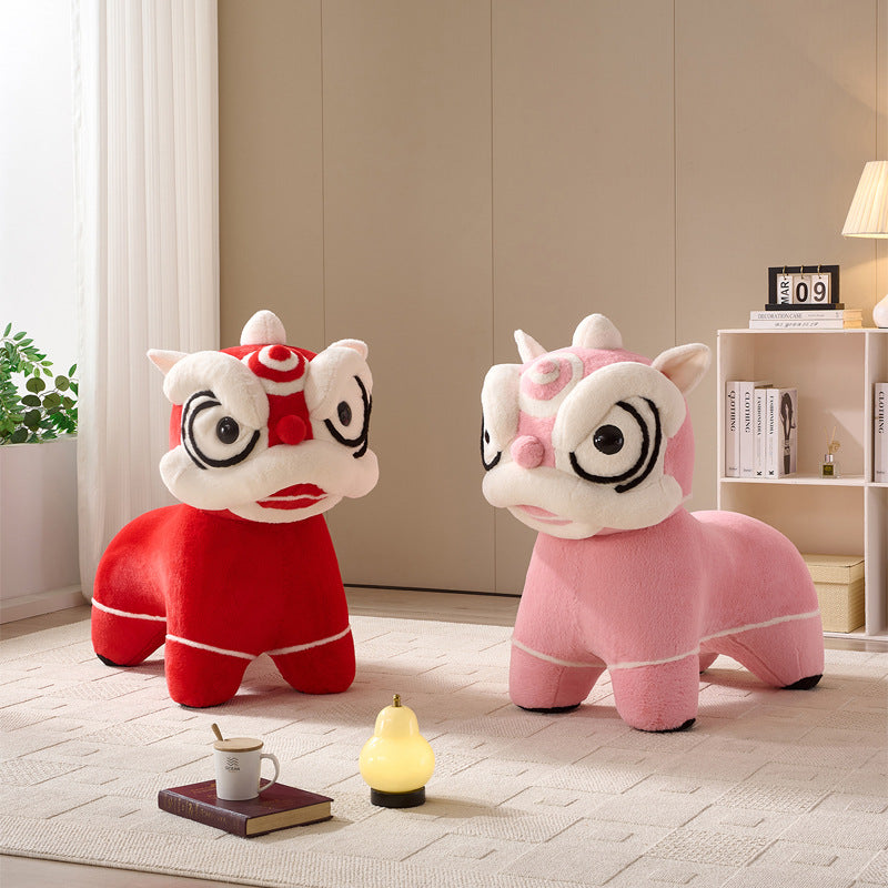 Influencer-approved foshan lion dance chair - cartoon animal design, designer creative small lion stool for living room, kids' shoe bench